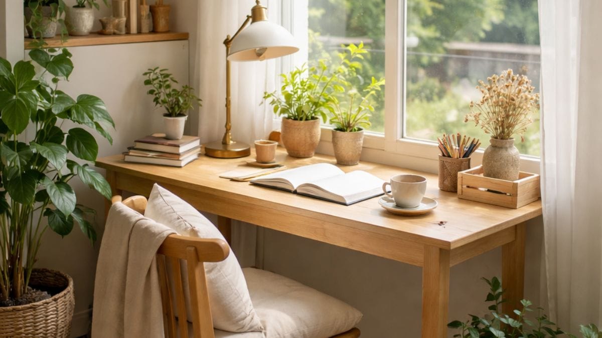 Study nook near a window with natural light