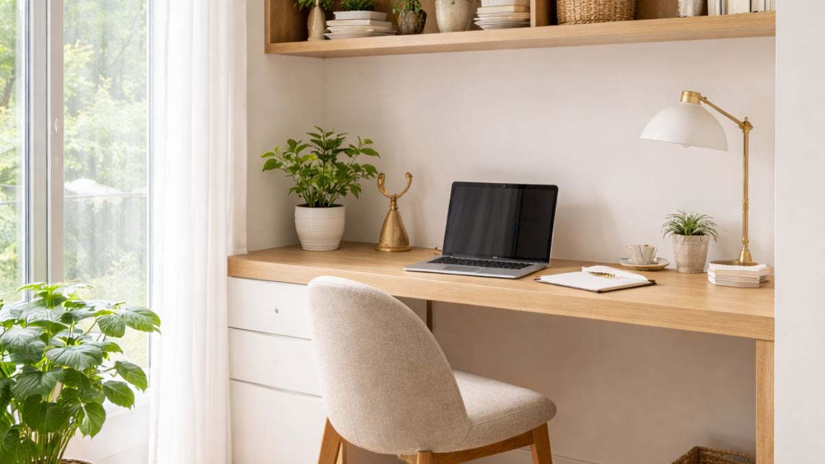 Built-in desk with chair and clean layout