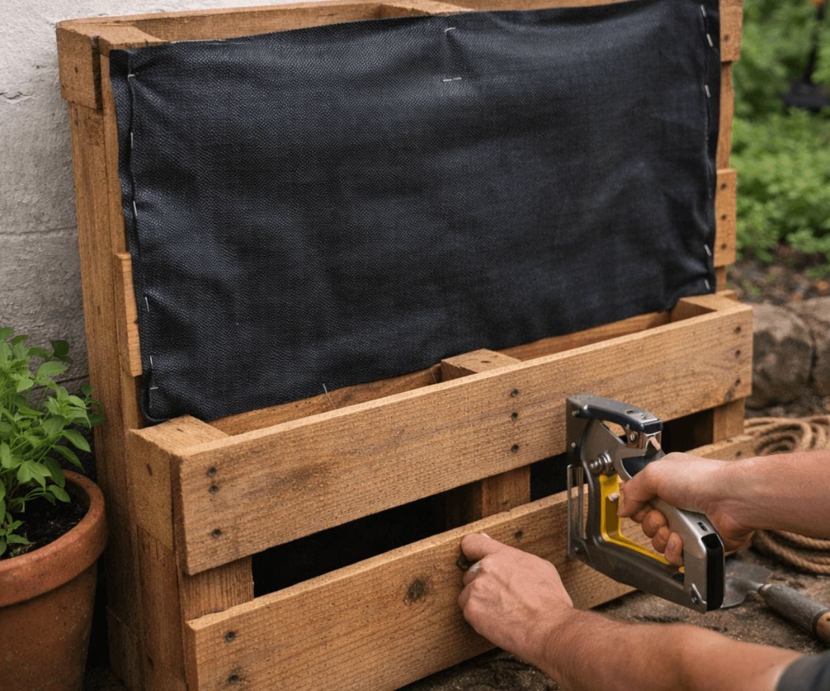 How do I build a pallet garden by preparing the pallet with landscape fabric