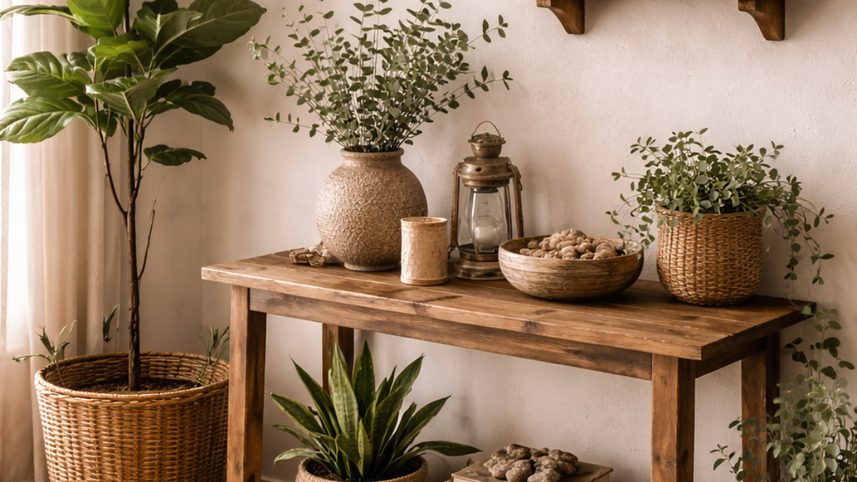 Low budget rustic decorating ideas using indoor plants and natural materials