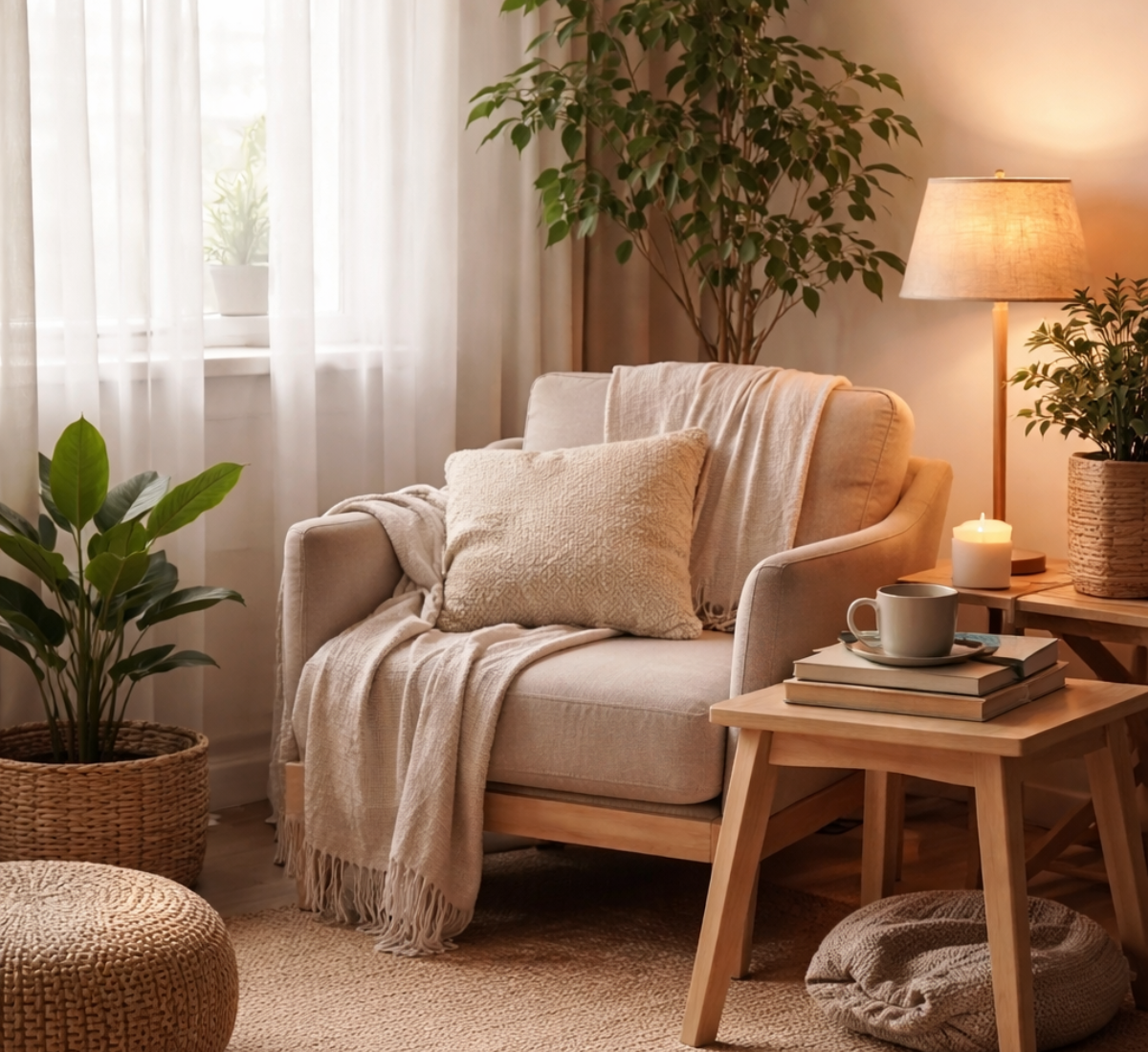calm home corner to feel less overwhelmed at home