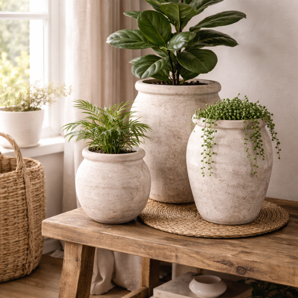 Upcycled clay pots styled as premium natural home decor