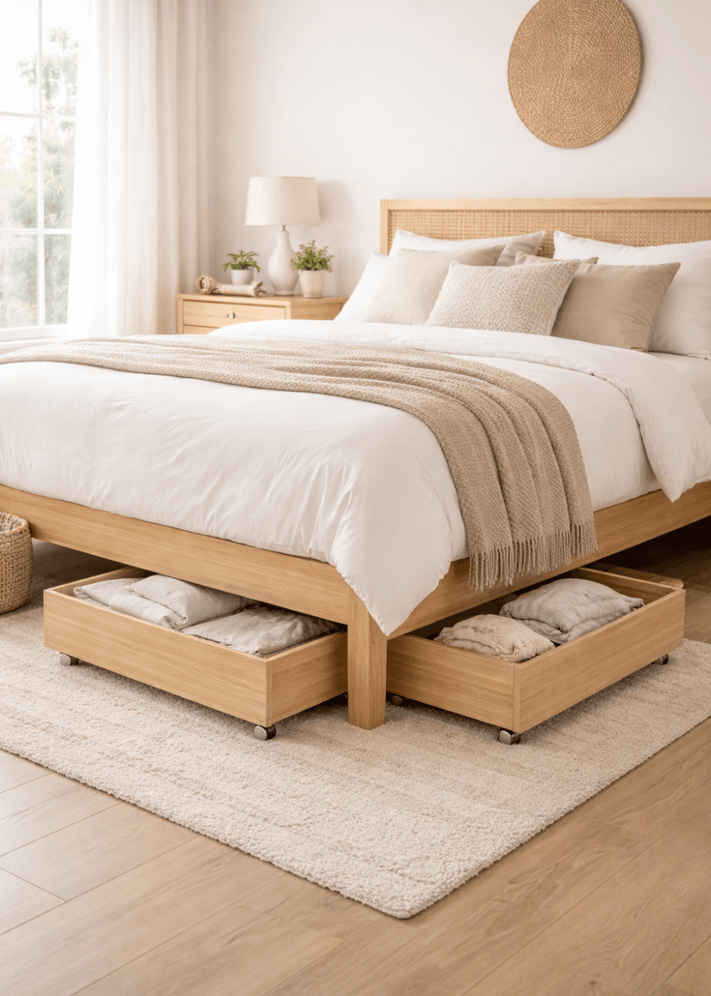 Under-bed rolling storage drawers for small bedroom organization