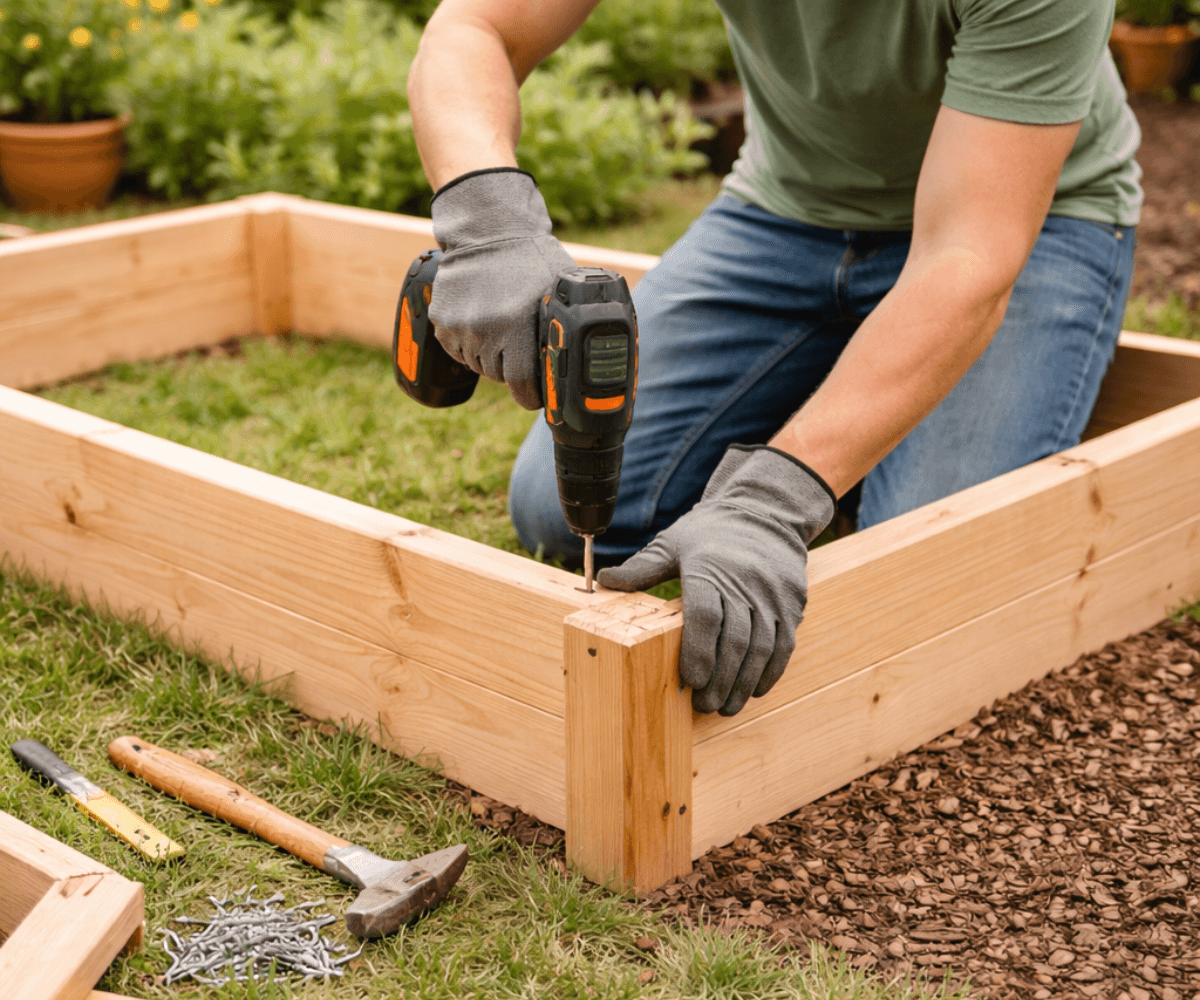 Building a wooden raised garden bed frame