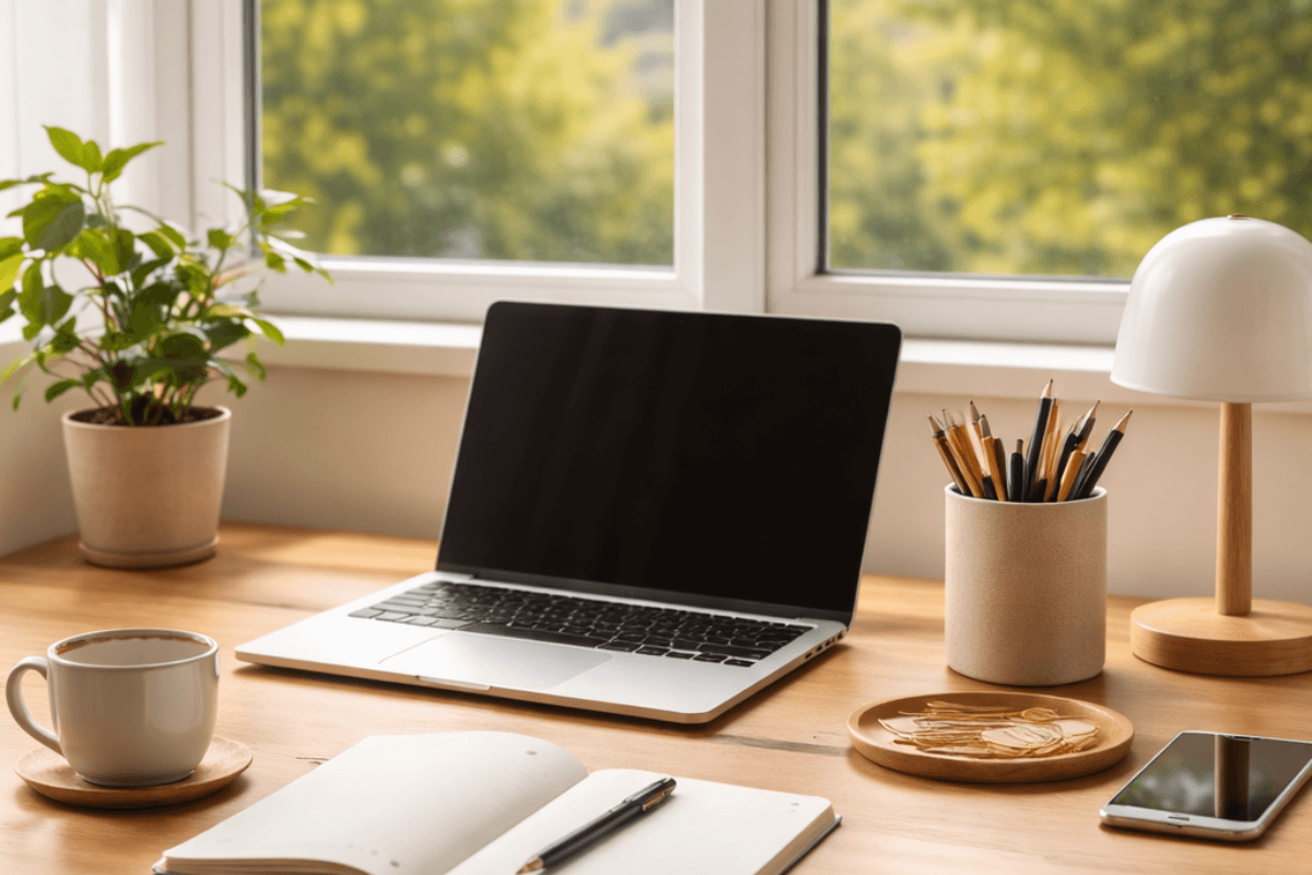 Minimal organized workspace creating mental clarity