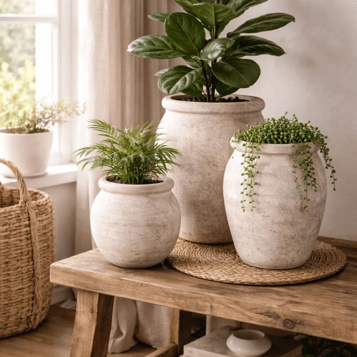 Upcycled clay pots styled as premium natural home decor
