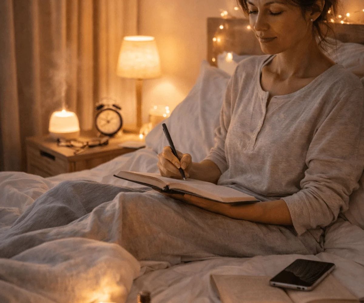 Evening shutdown routine helping mental relaxation before sleep