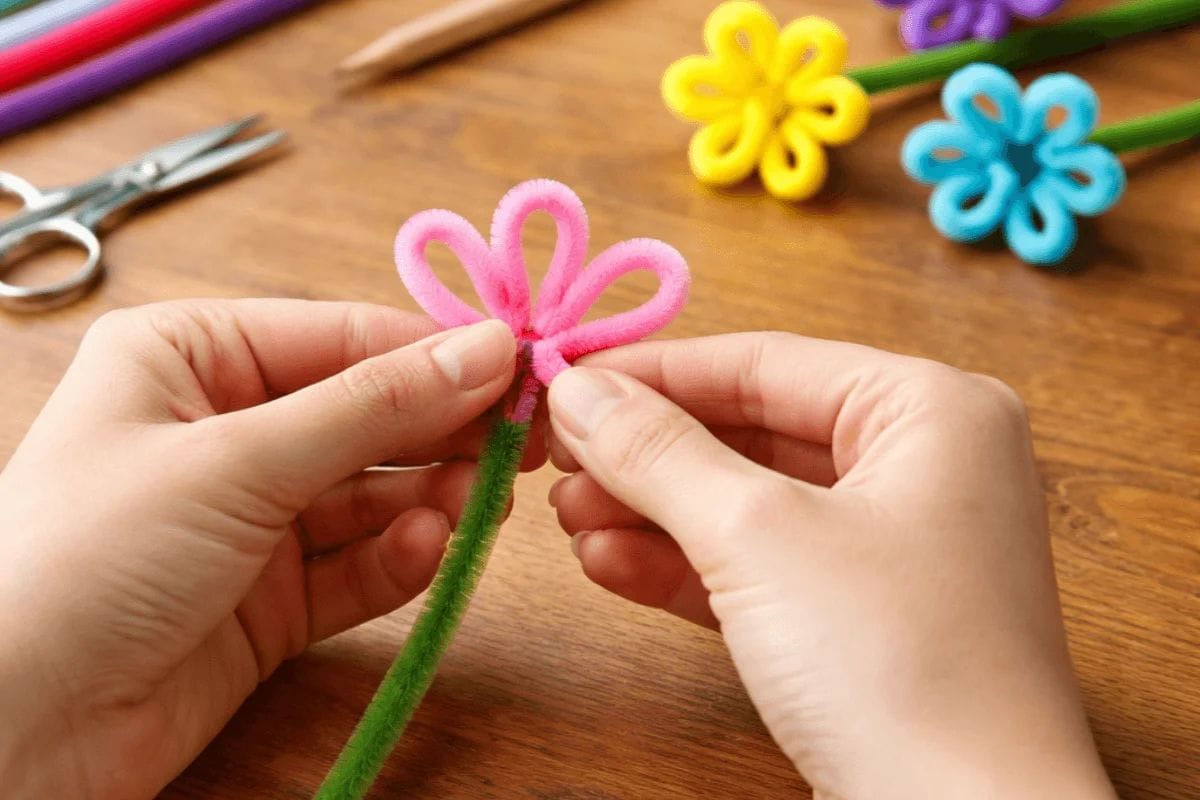 Making simple pipe cleaner flower petals step by step