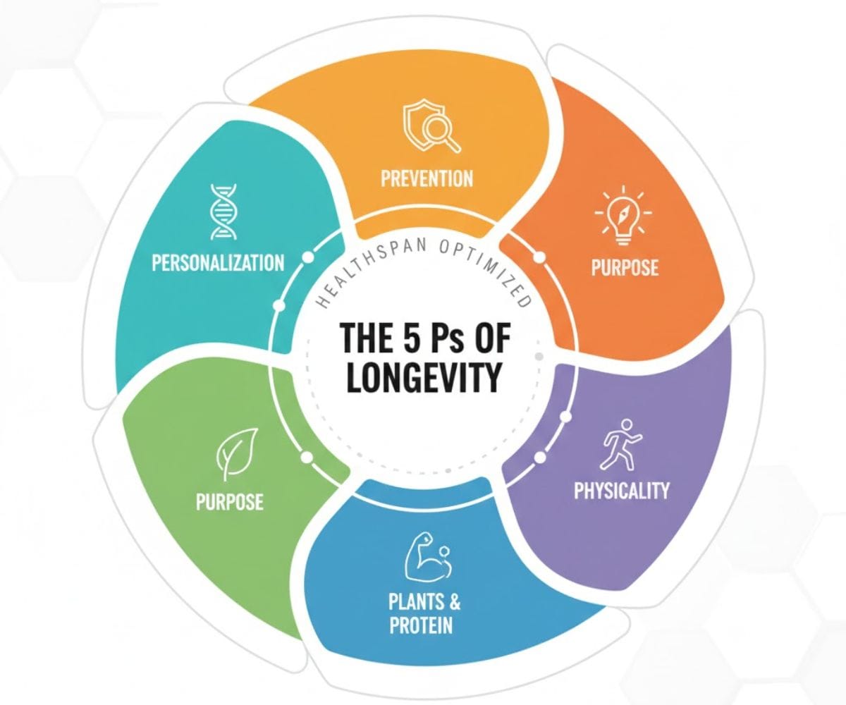 5 Ps of Longevity infographic for 2026 healthspan.