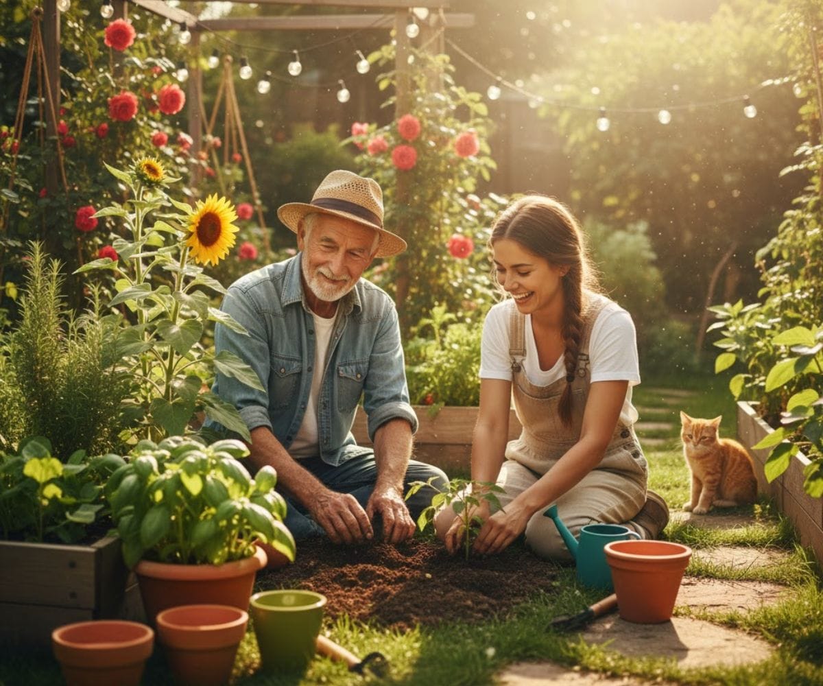 Intergenerational gardening for social wellness and longevity.