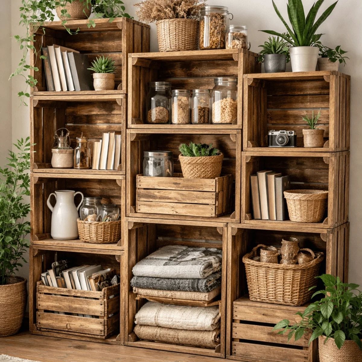 Wooden crate recycled storage decor