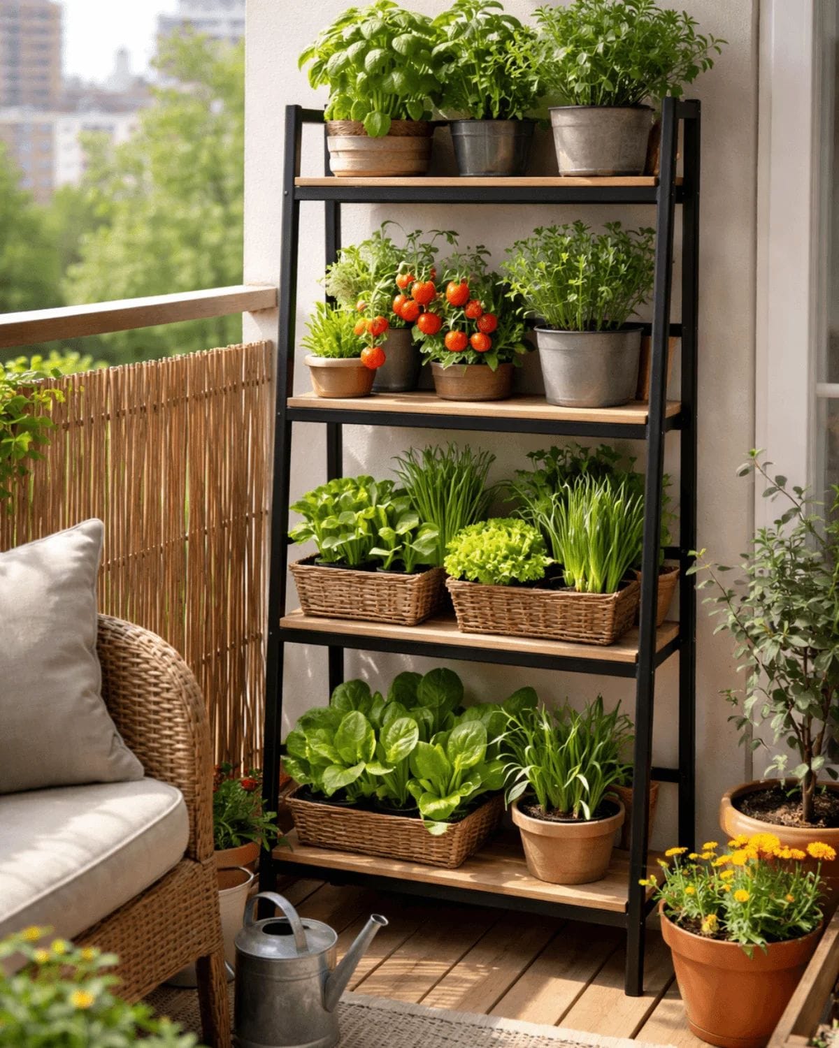 Window shelves allow gardening even without balcony space.