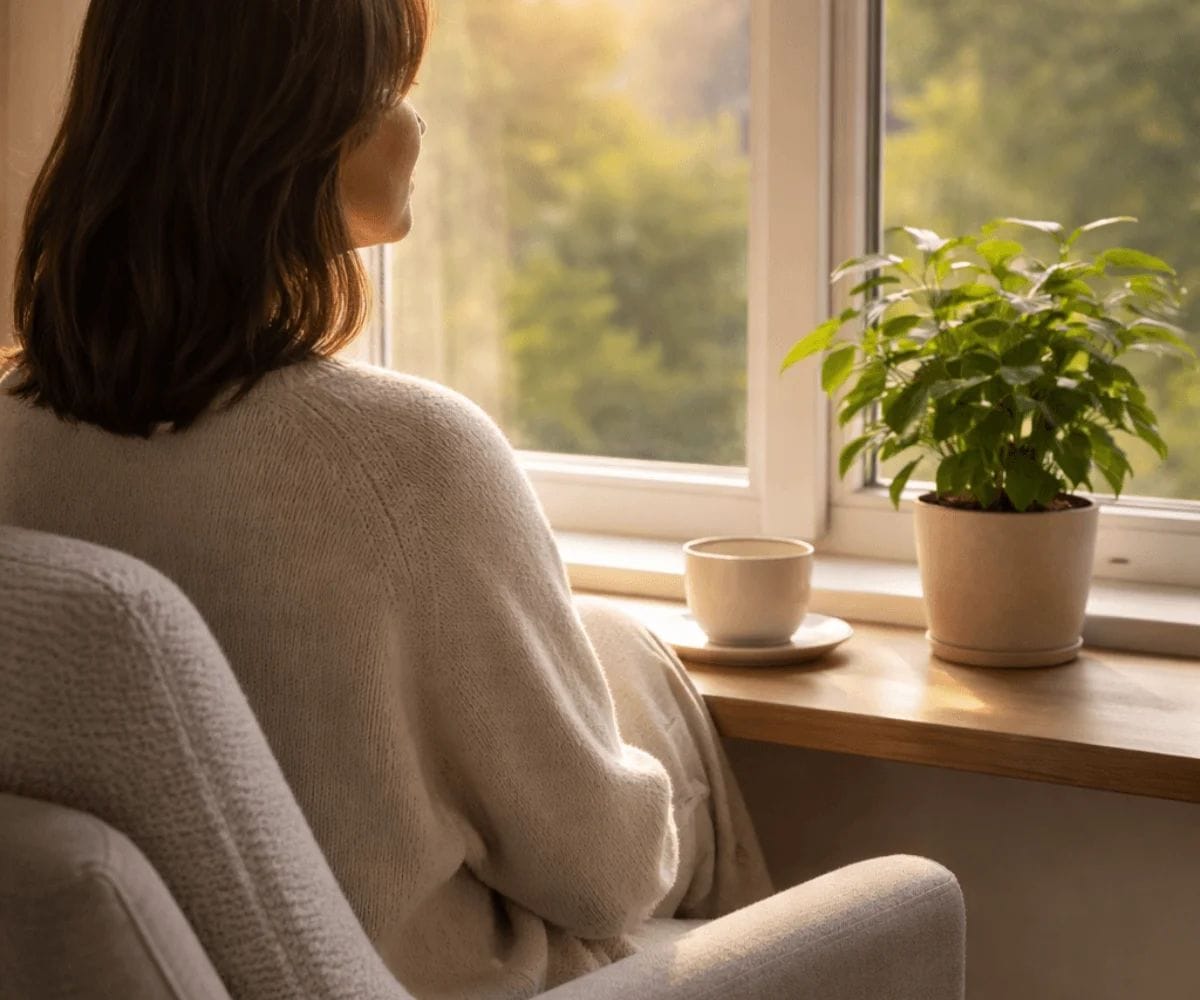 Quiet morning moment near window without digital distractions
