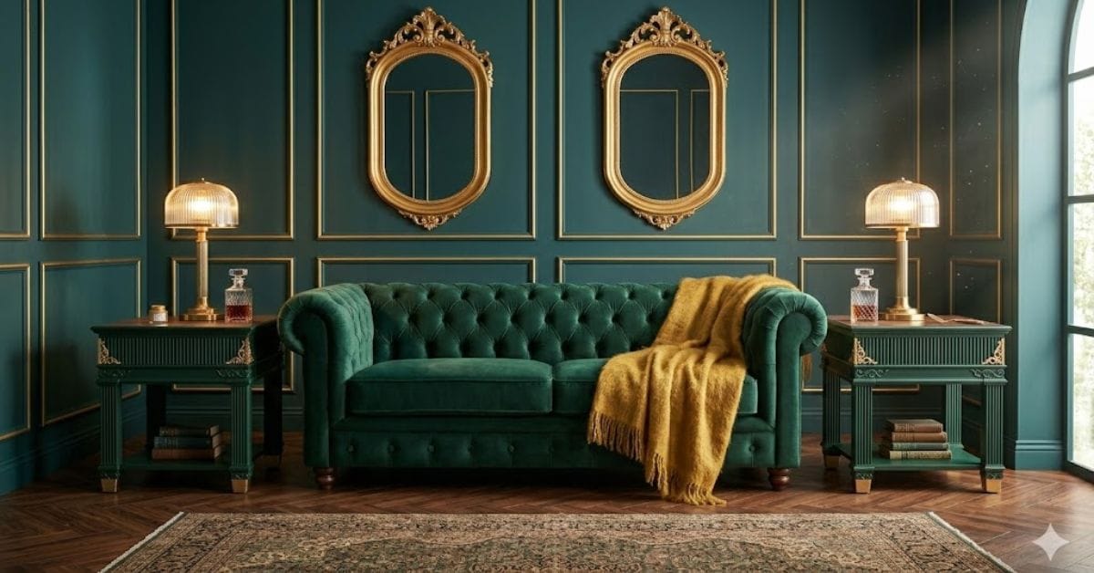 Symmetrical styling of DIY Neo-Deco side tables in a modern luxury living room