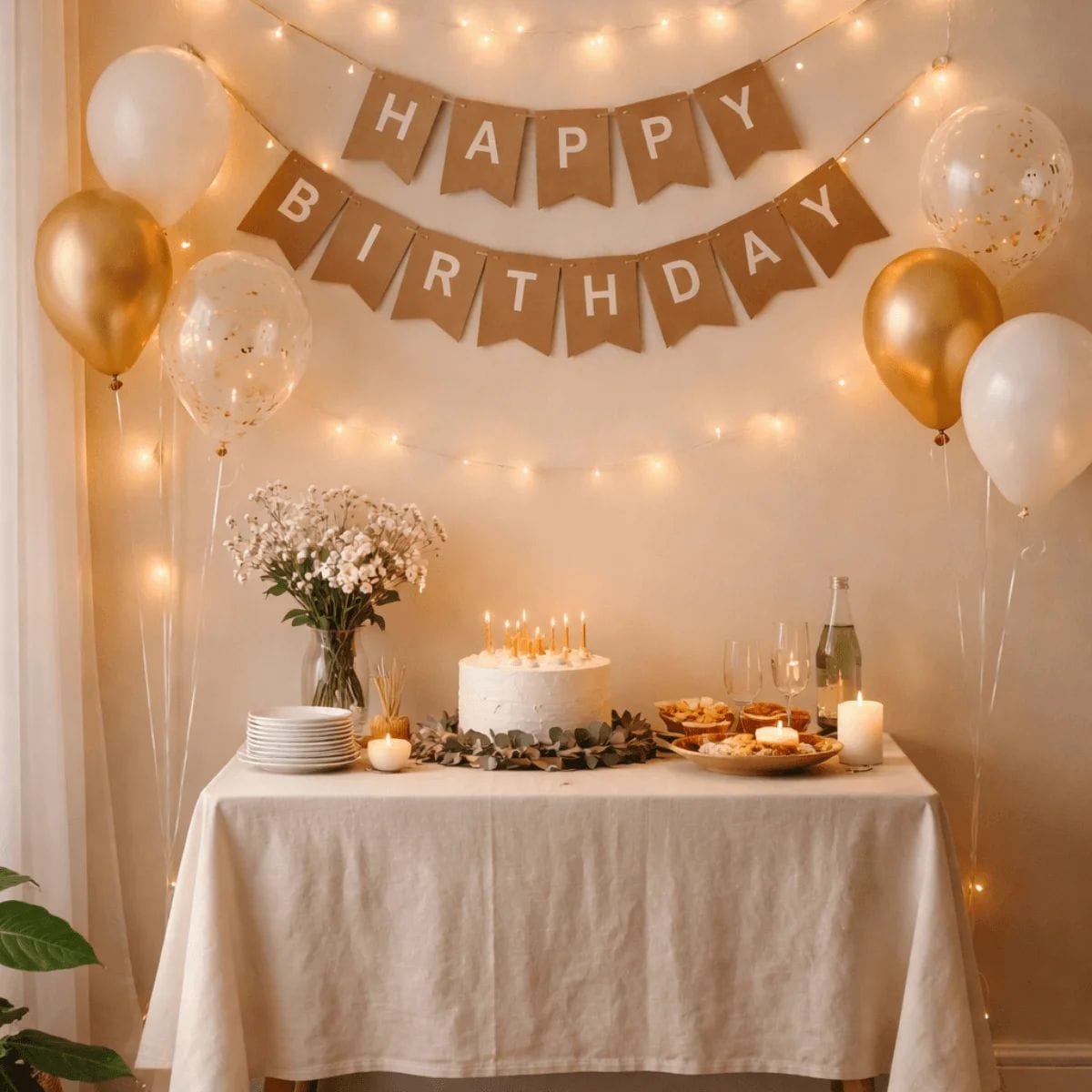 Minimal stylish home birthday celebration corner