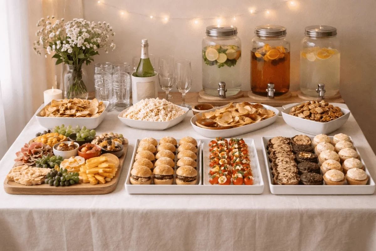 Stylish home party snack table arrangement