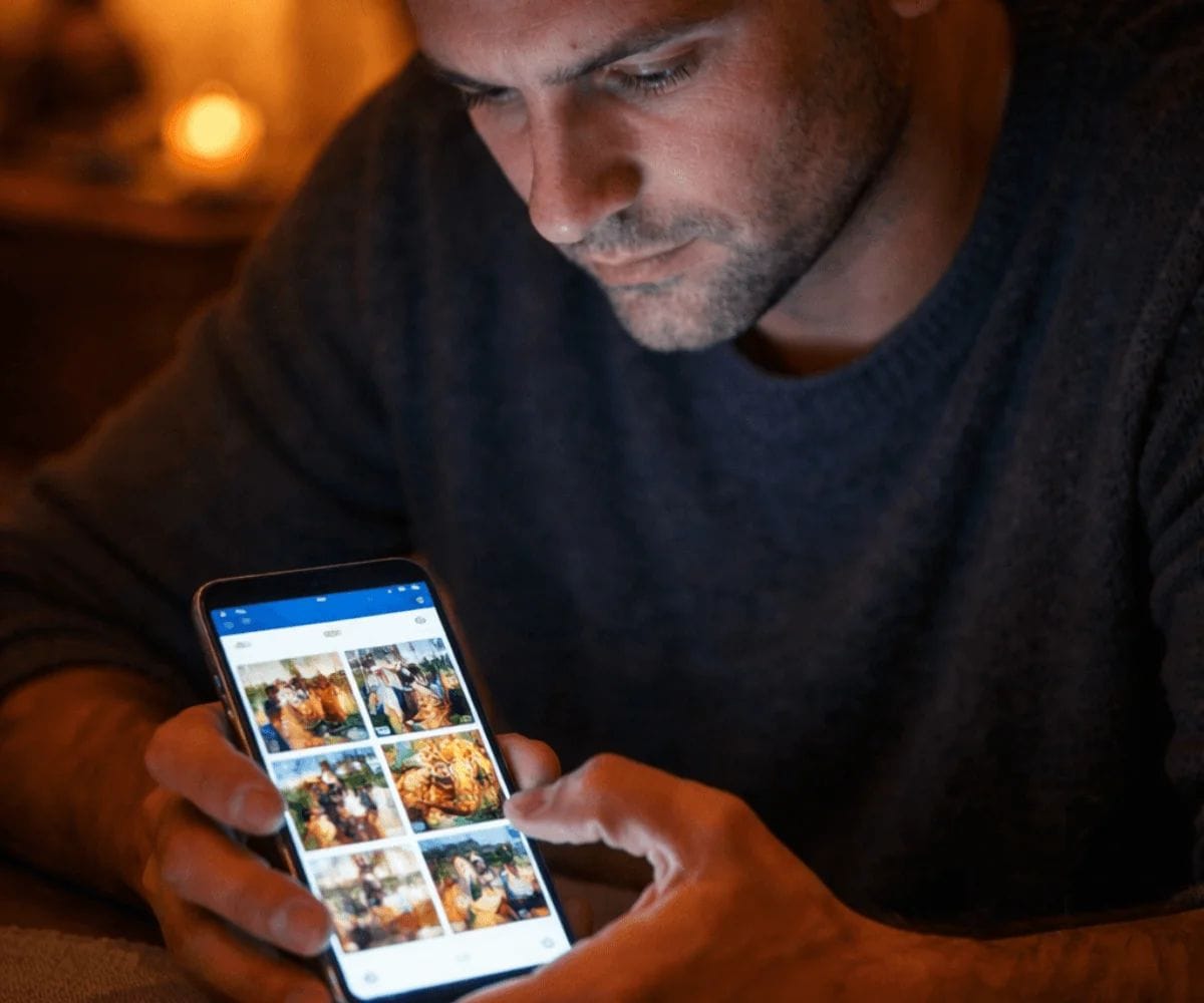 Person comparing life through social media feed