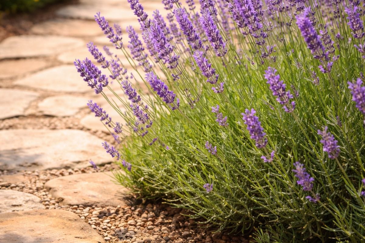 Lavender plant thriving in extreme heat and dry soil