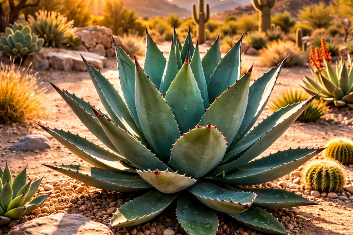 Agave plant growing in dry desert climate