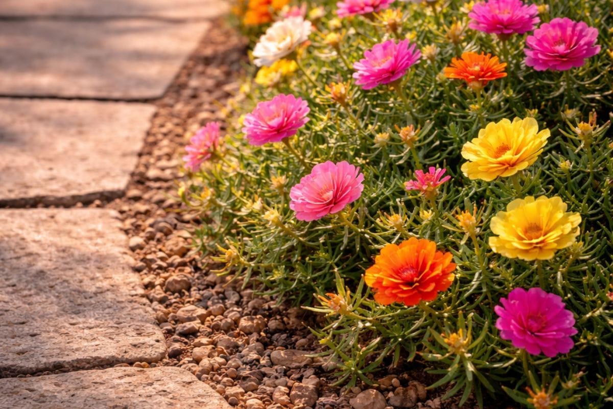 Portulaca thriving in full sun and dry soil
