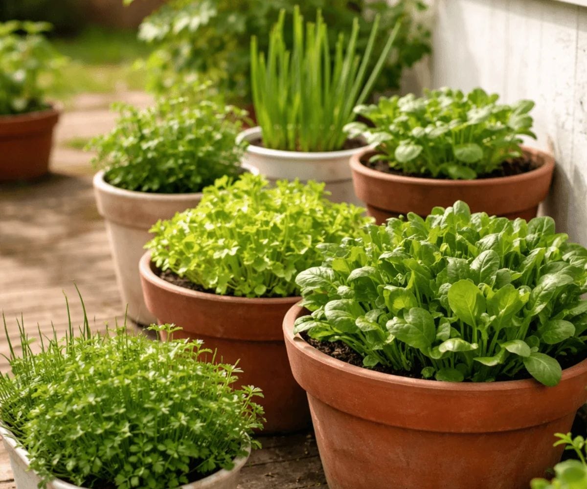 Growing a few greens at home in simple pots near the house
