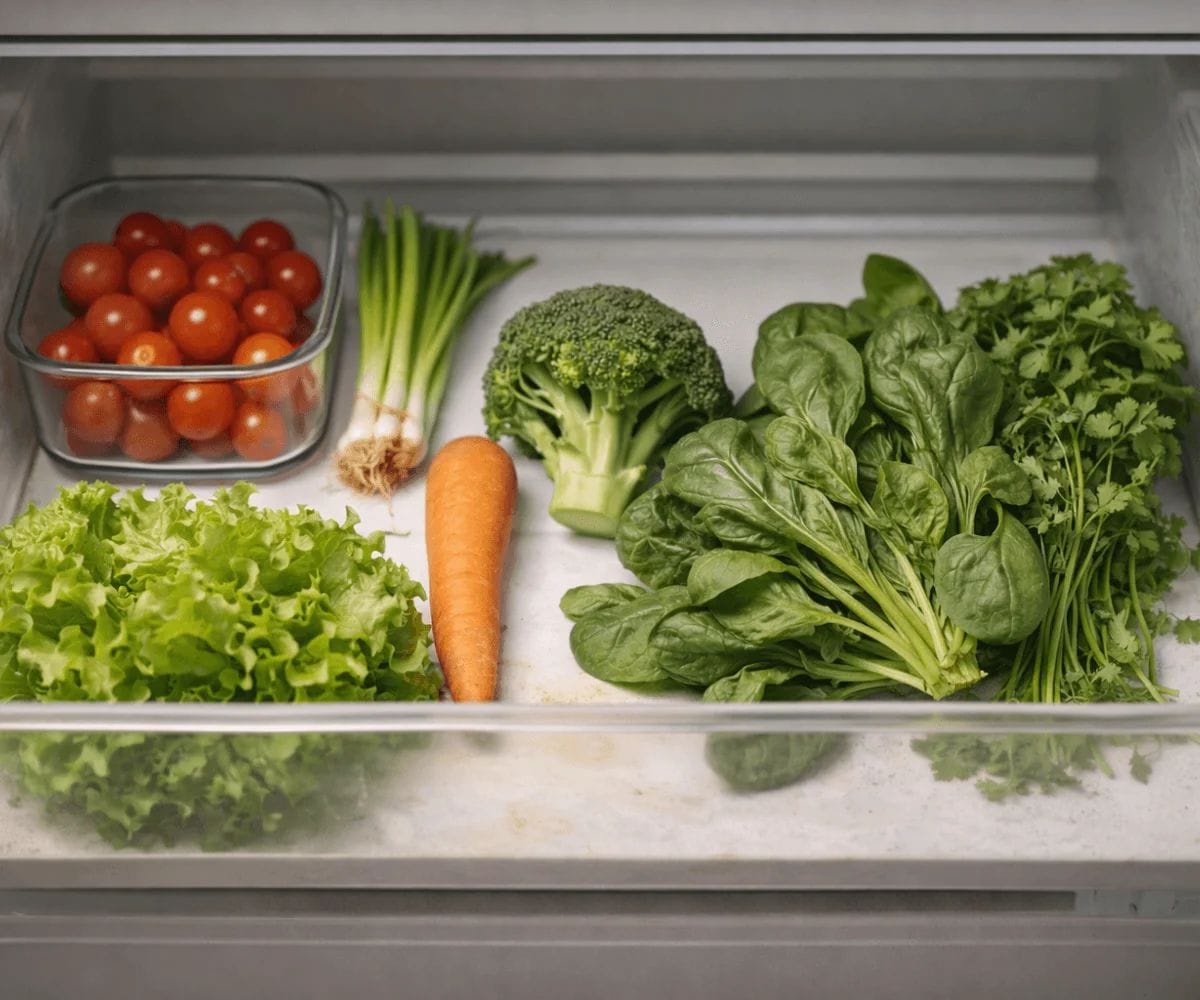 Minimal fridge with fewer vegetables and less food waste