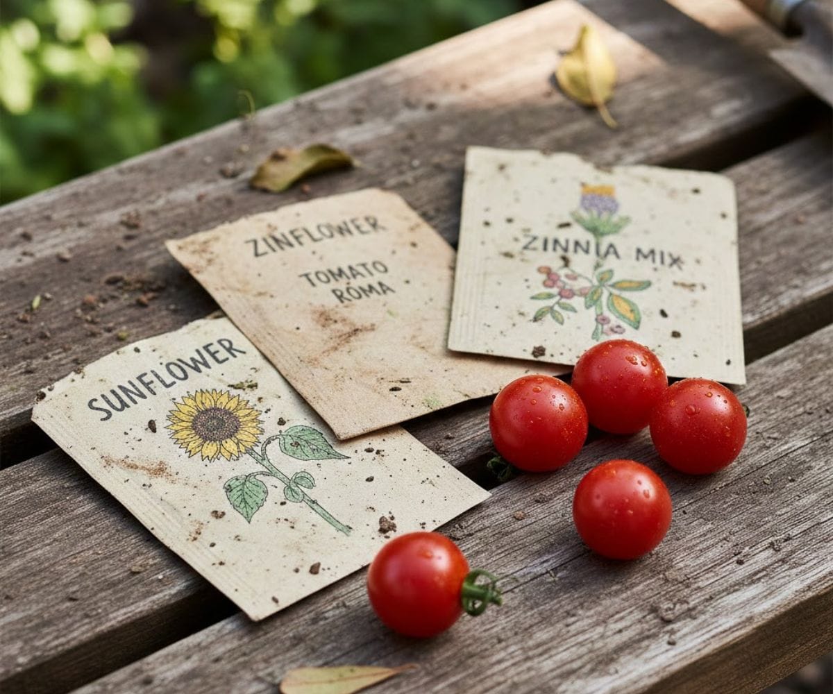 Seed packets for drought-tolerant tomato and watermelon varieties