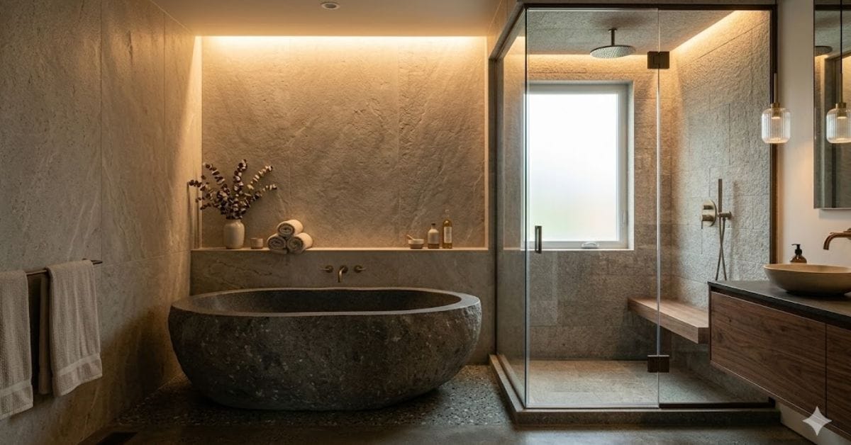 Wellness Spa Bathroom with Circadian Lighting and Steam Shower