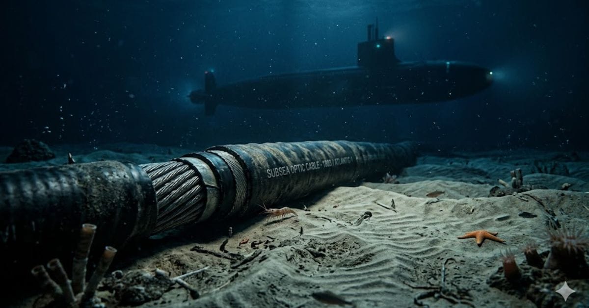 Vulnerable undersea fiber optic cables on the ocean floor.