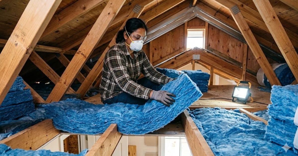 Eco-friendly recycled denim attic insulation for energy efficiency.