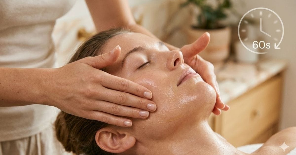 Steps for the 60 second Japanese skin ritual for improved blood circulation and cellular signaling.