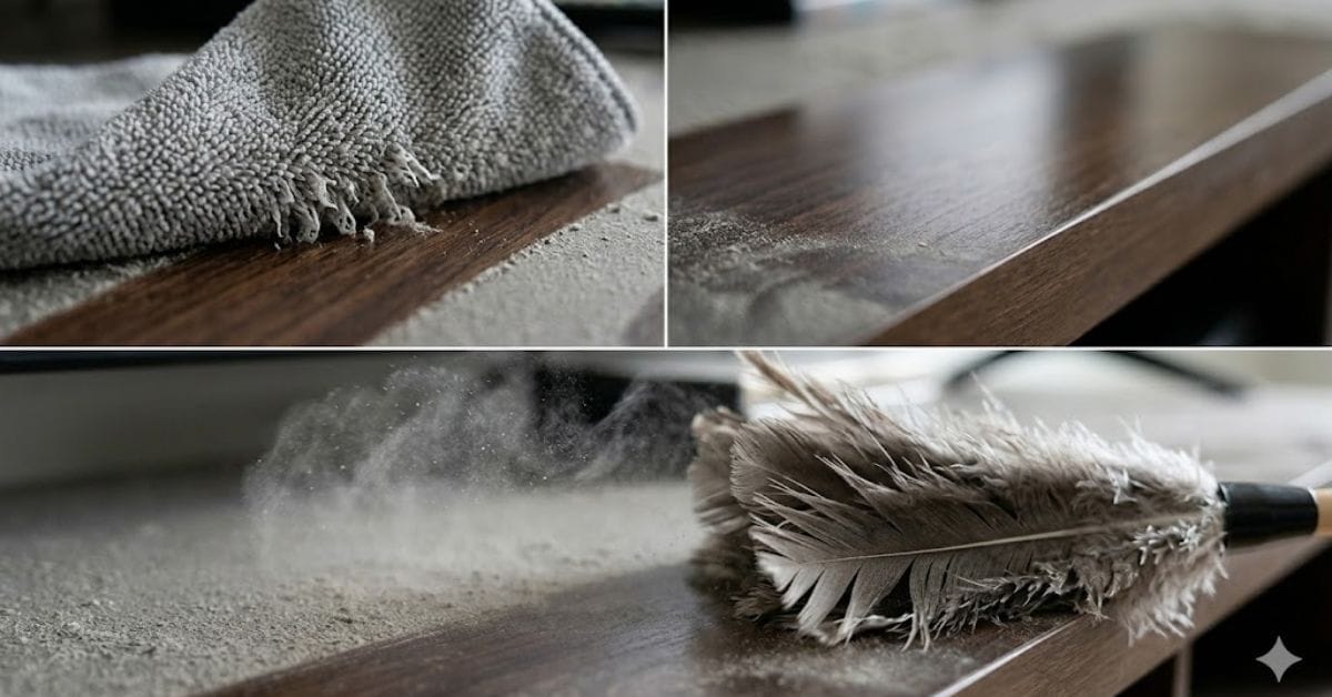 Microfiber cloth vs feather duster for effective home cleaning.