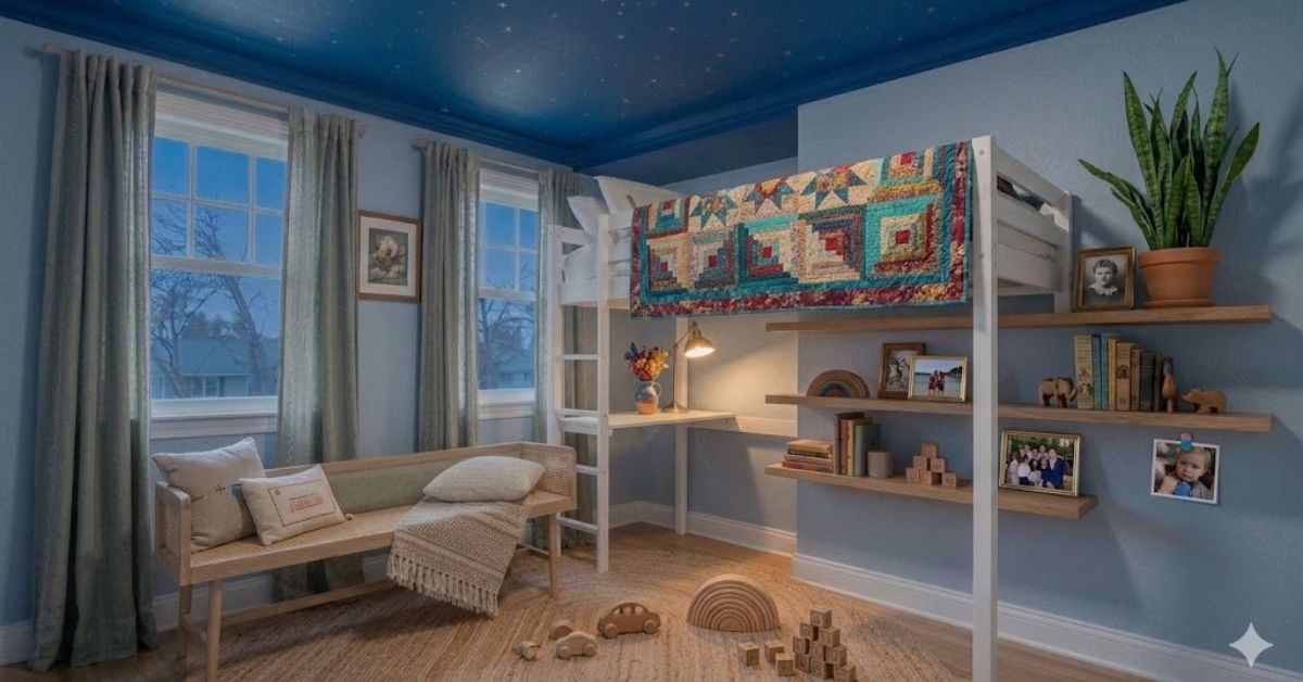 Personalized kids bedroom decor with handmade textiles.