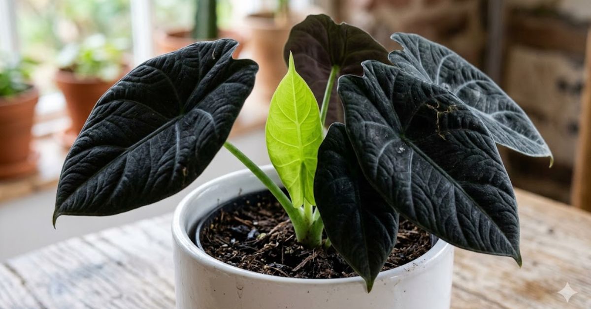 Raven ZZ plant with dark purple black leaves for low light