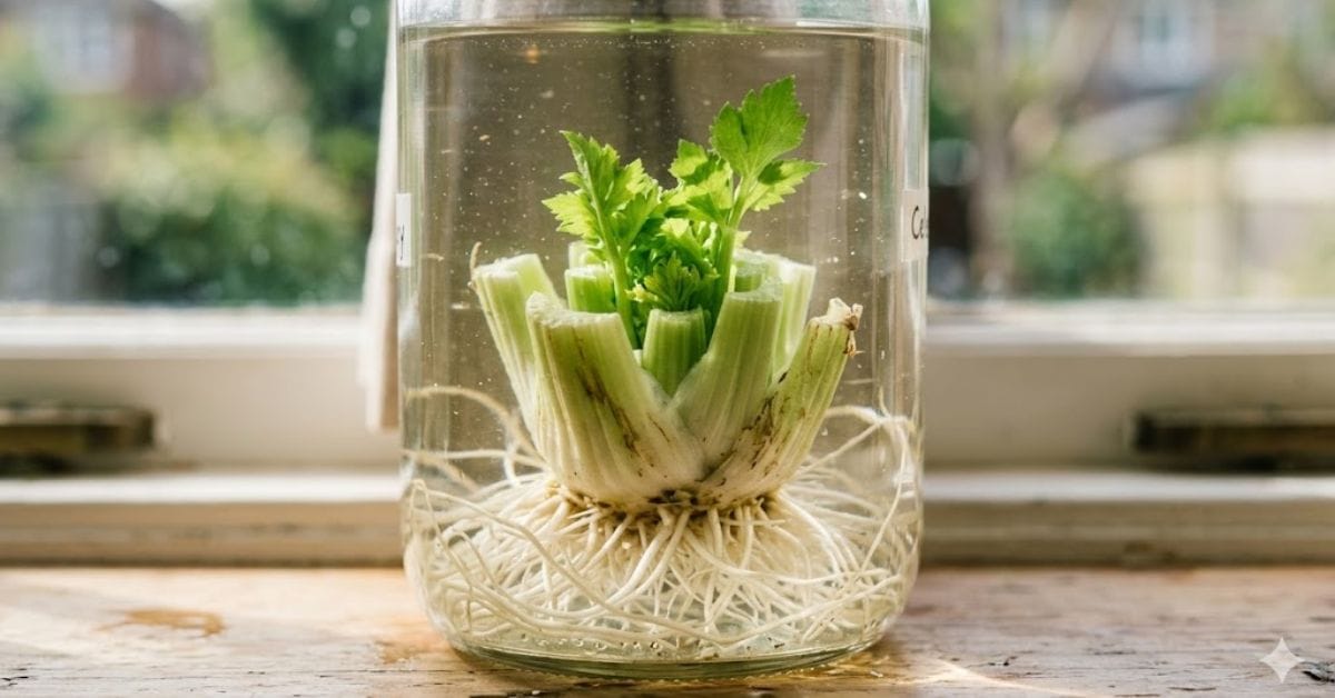 How to regrow vegetables in water starting with a celery base.