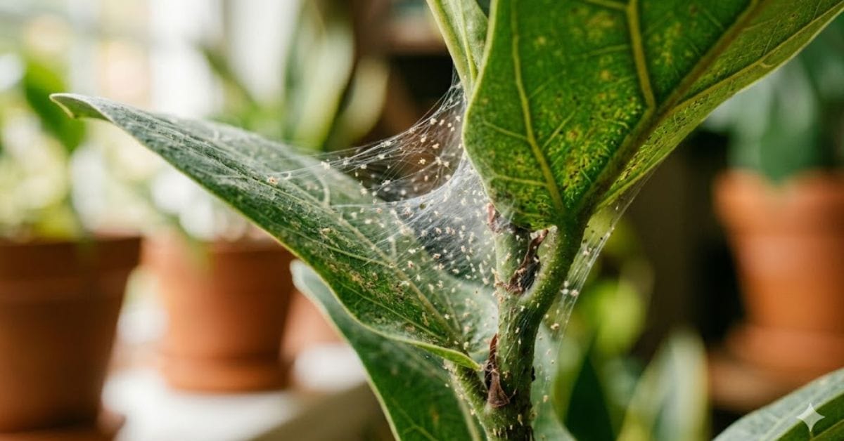 spider mites webbing on houseplant leaves