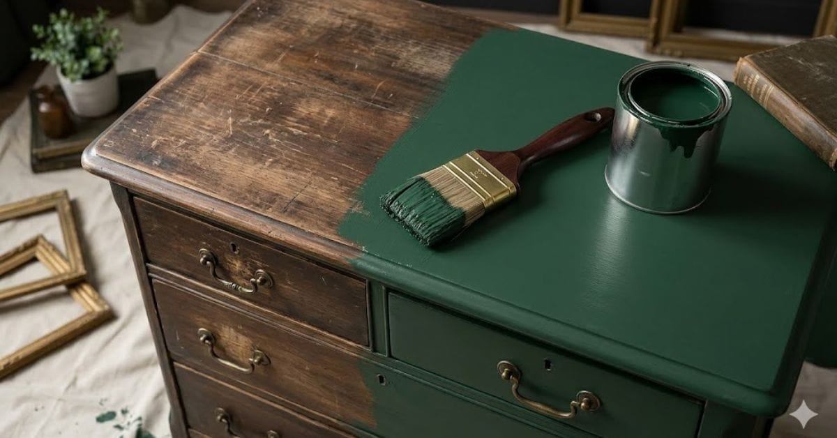 DIY furniture painting project for a budget home makeover.