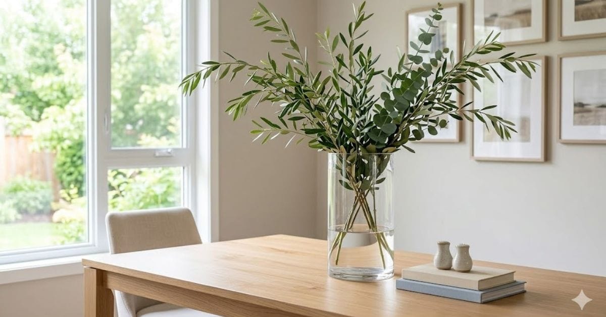 Natural greenery used as a designer home centerpiece.
