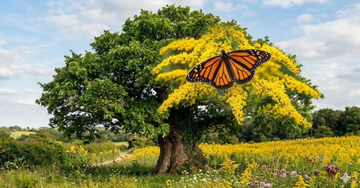 Goldenrod flowers blooming in late summer for migrating butterflies