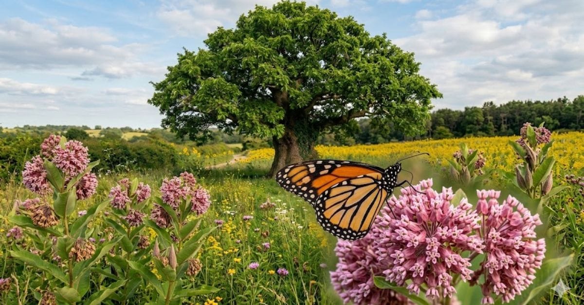 Monarch butterfly resting on a native Milkweed plant