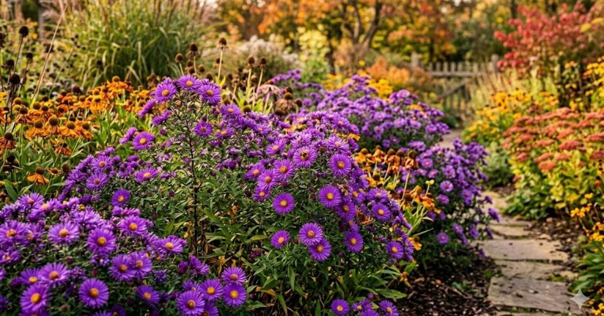 Vibrant purple Aster flowers blooming during the autumn season