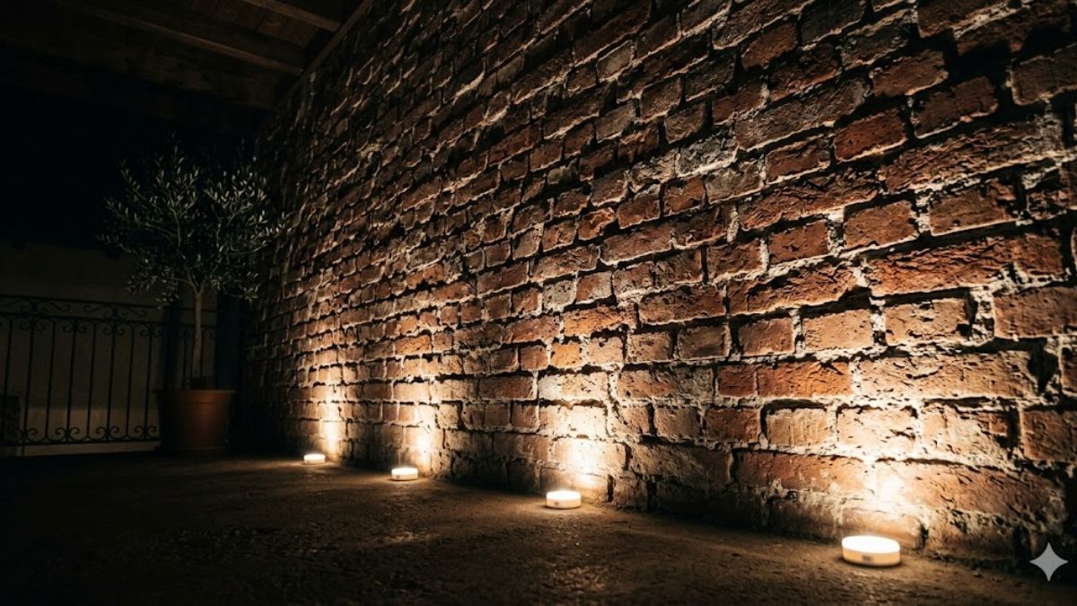 Up-lighting design for interior brick wall texture
