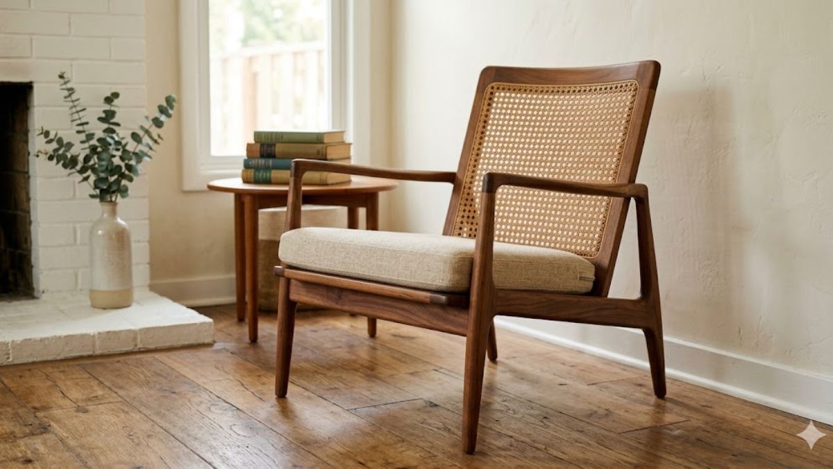 Mid-century modern cane back accent chair.
