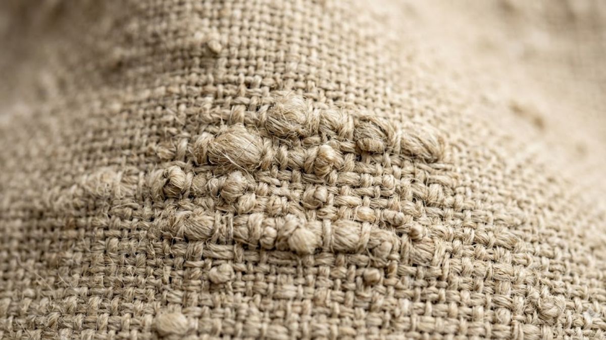Close-up texture of high-quality natural Belgian linen fabric.