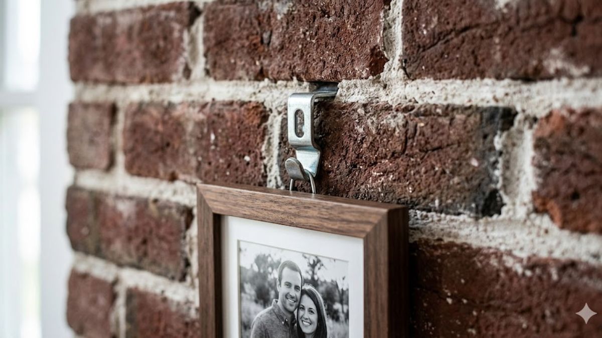 Metal brick clips for hanging art without drilling