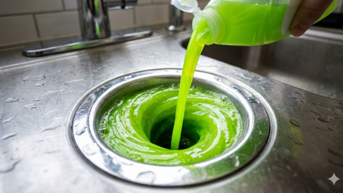 Dish soap method to fix a slow draining sink in kitchens.