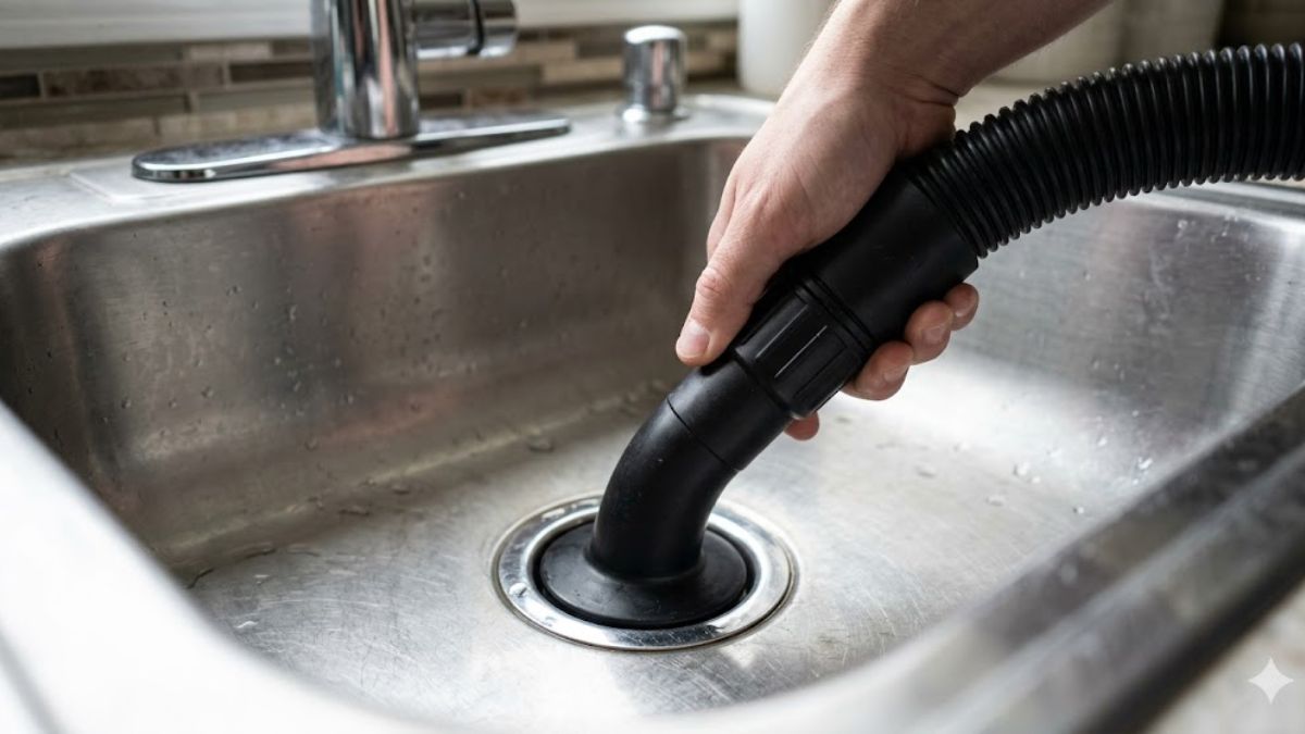 Using a wet/dry vacuum to fix a slow draining sink.