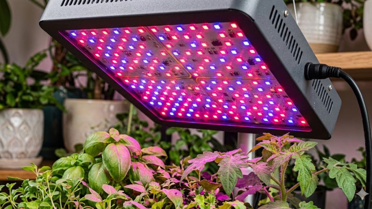 Close-up of best red grow lights LED panel for indoor plants