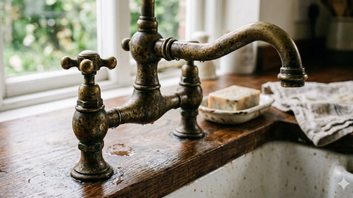 Unlacquered brass hardware with a natural aged patina.