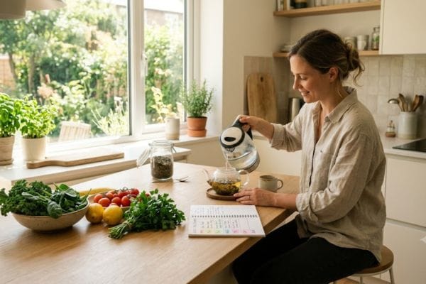 Peaceful minimalist home kitchen slow living meal prep